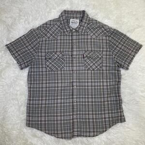 Levi Strauss Two Horse Brand Men’s Shirt - XL Pearl Snap Plaid Shirt Brown